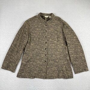J Jill Jacket Womens 14 Brown‎ Woven Floral Tapestry Mandarin Blazer Career